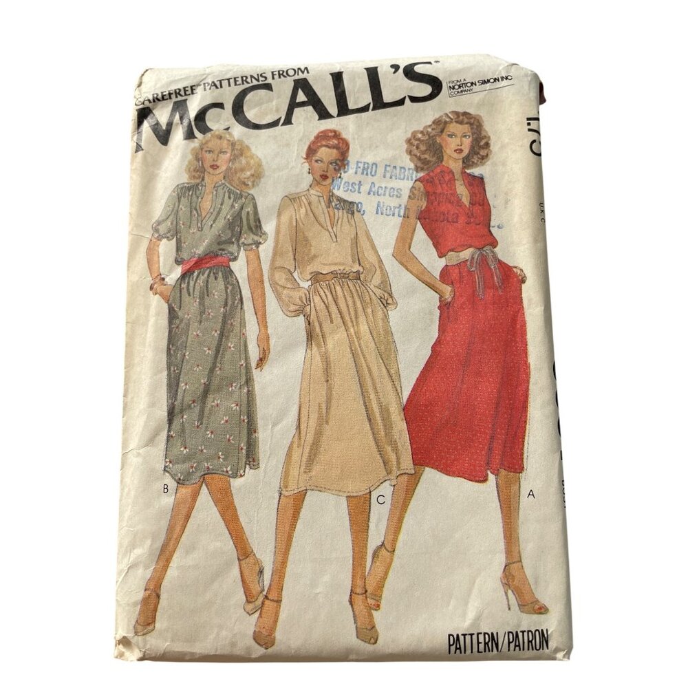 70s McCalls 6651 Pullover Dress Sewing Pattern Size 12 Bust 34 Vintage 1979 CUT
